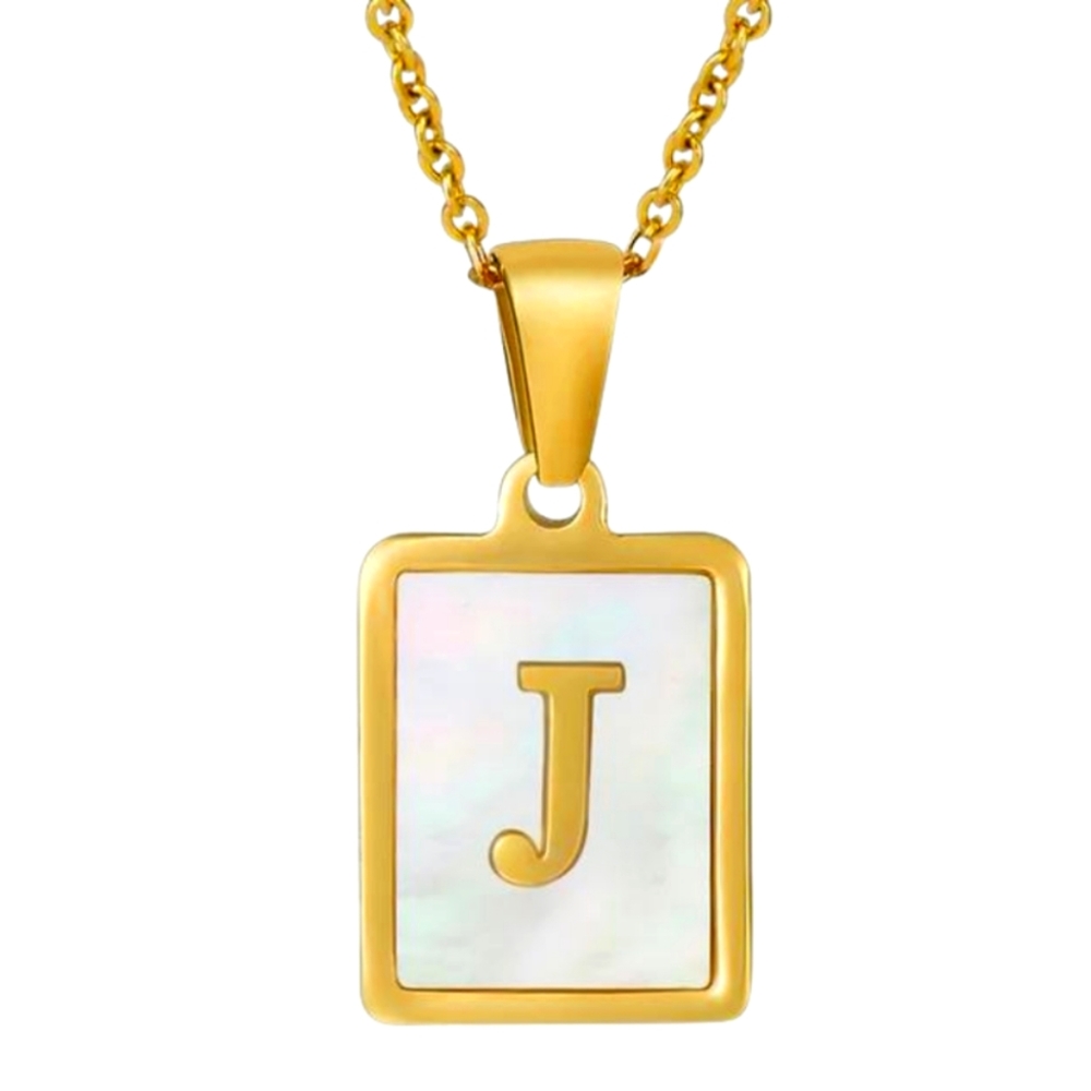Dainty Initial Letter Charm, J, Mother of Pearl Letter Charm Pendant Necklace